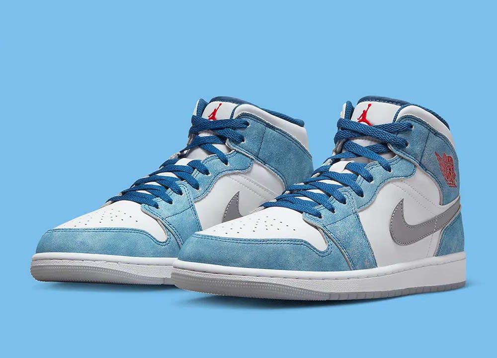 Jordan 1 Mid French Blue Fire Red